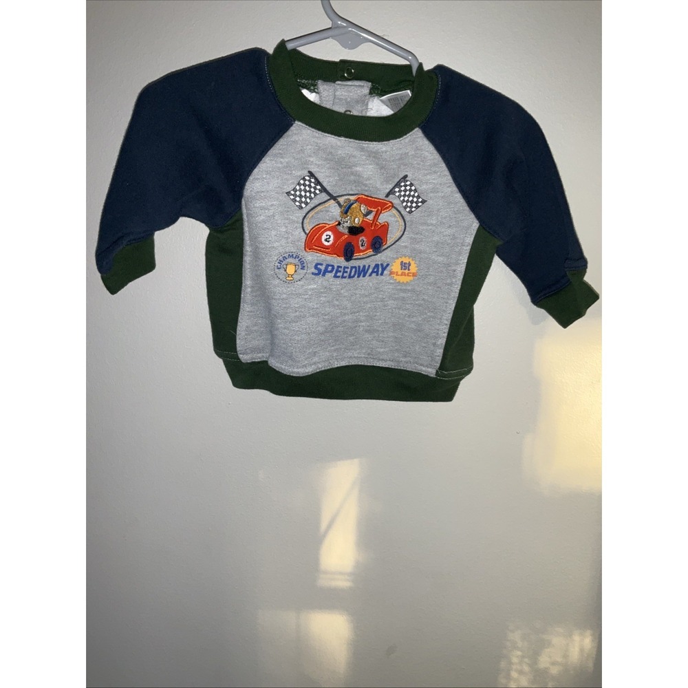 Baby Connection Speedway Crewneck Sweater Gray Navy Green 3-6 Months Pullover